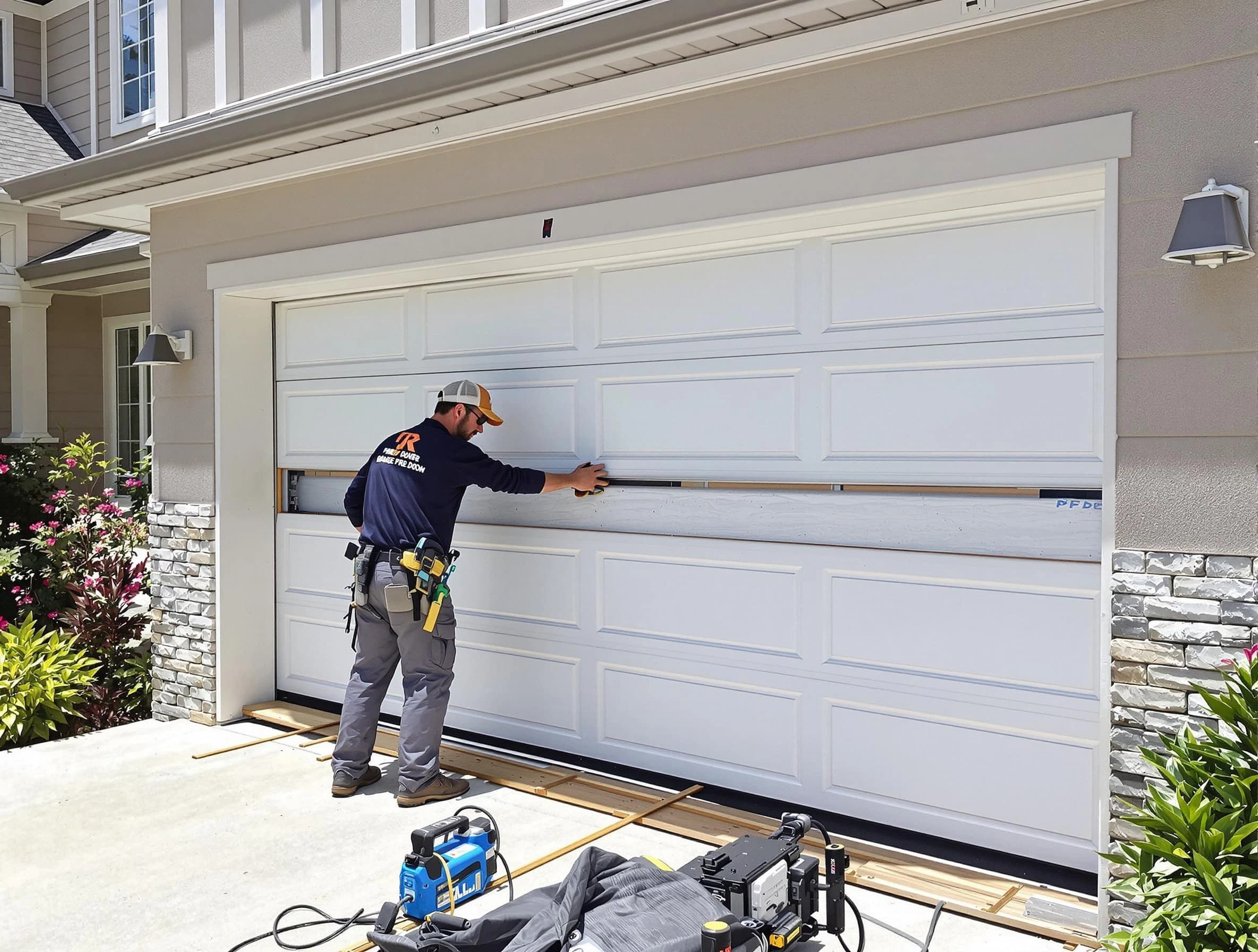 Metuchen Garage Door Repair team performing complete garage door replacement at Metuchen residence