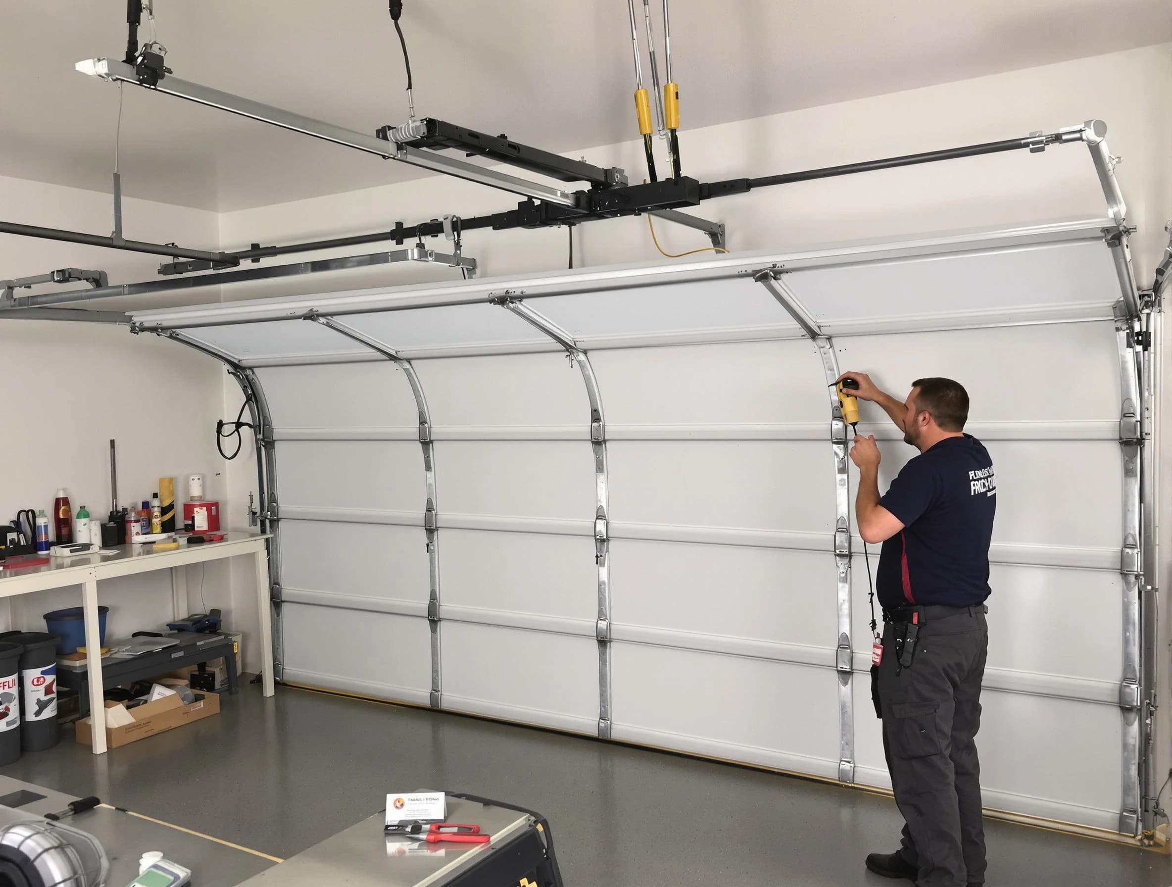 Metuchen Garage Door Repair certified technician performing overhead door system repair in Metuchen