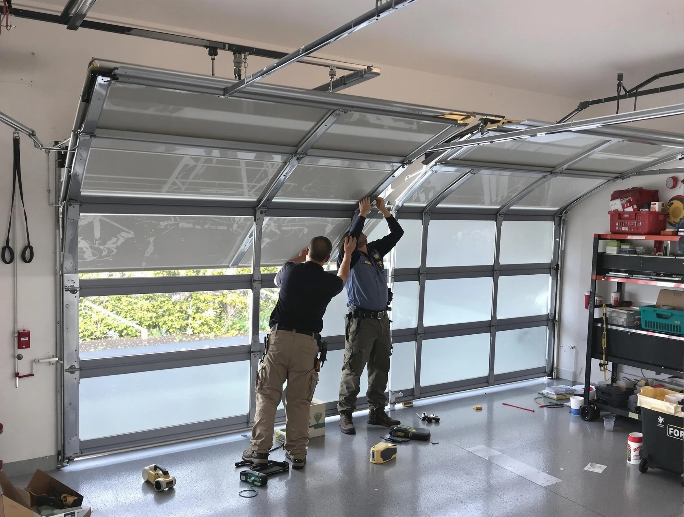 Metuchen Garage Door Repair expert performing precise panel replacement on Metuchen garage door