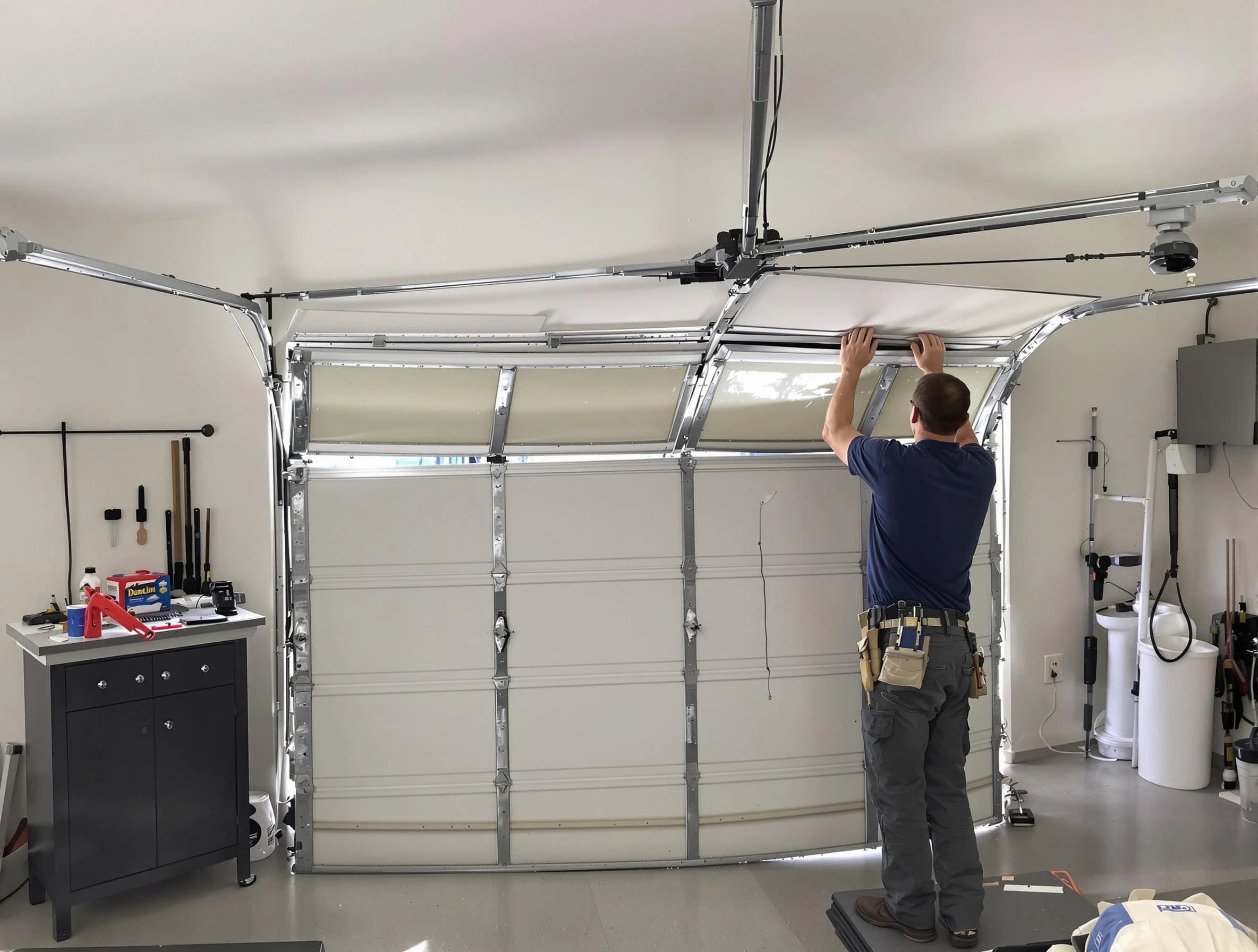 Metuchen Garage Door Repair specialist performing precise section replacement on Metuchen garage door