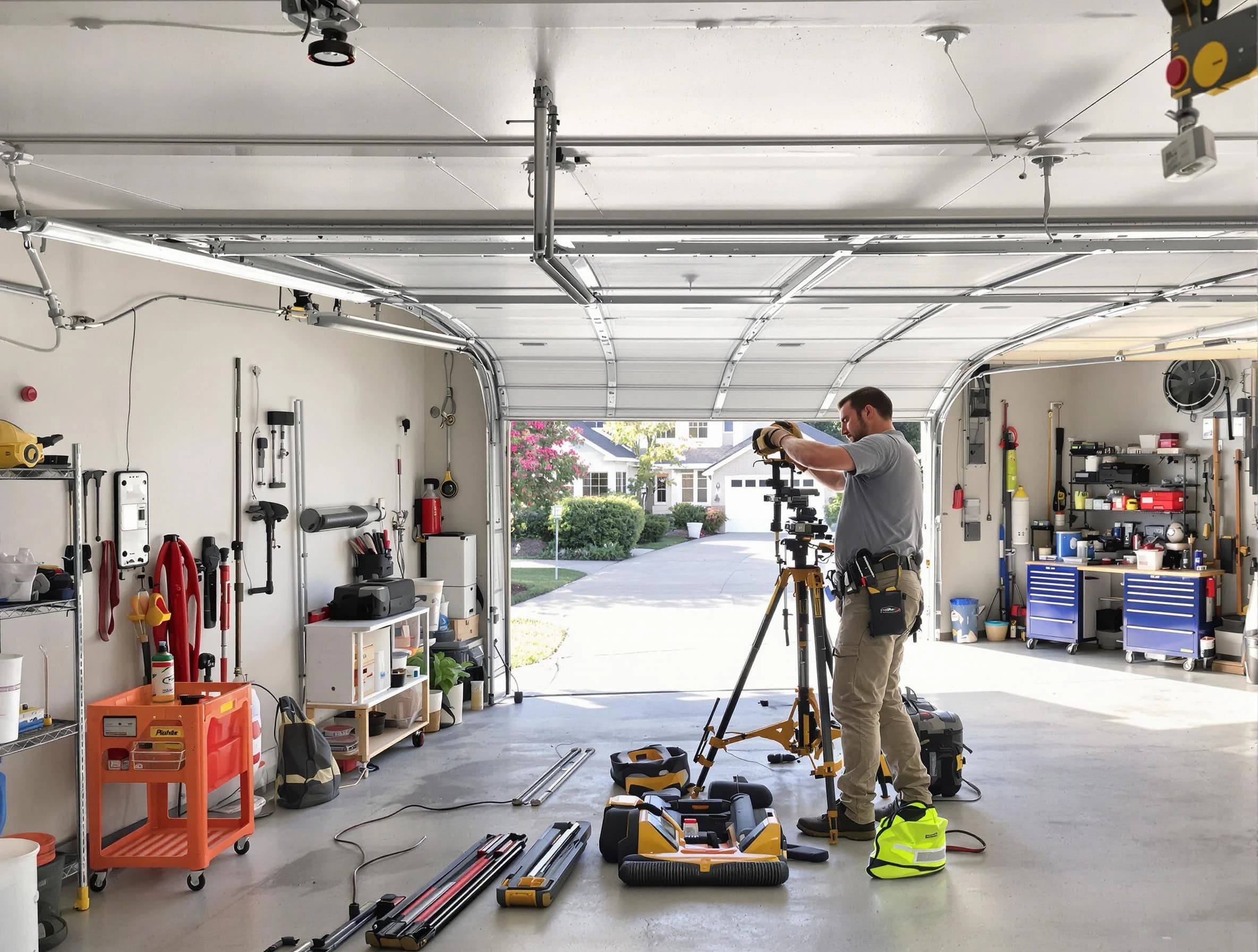 Metuchen Garage Door Repair specialist performing laser-guided track alignment in Metuchen